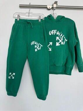 Off-White Kids Green Hoodie & Joggers Set with White Logo